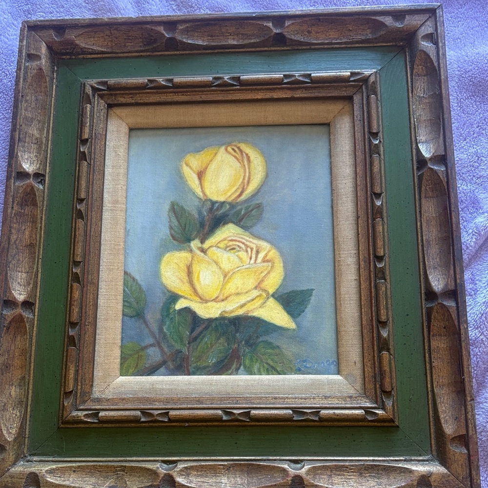 Elegant Yellow Rose Art in Ornate Frame